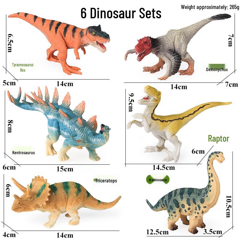 Dinosaur Simulation Toy Set: T. Rex, Velociraptor, Baryonyx, Triceratops, Deinonychus, Spinosaurus.