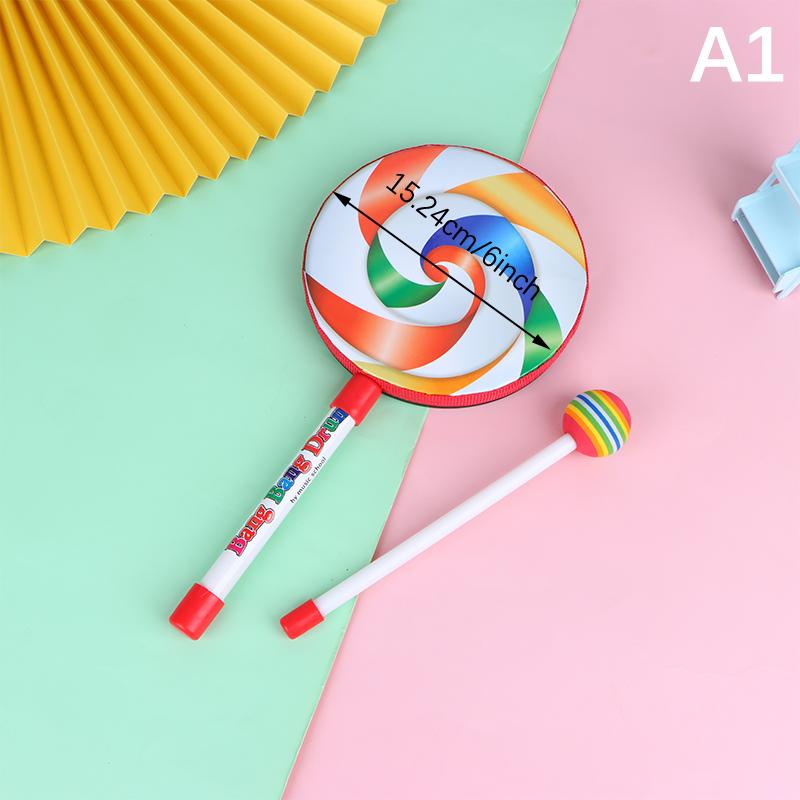 6 cali 8 cali 10 cali Bębenek Ręczny na Patyku Instrumenty Perkusyjne Kolorowe Rekwizyty Taneczne Niemowlęce Zabawki Muzyczne Pomoc Dydaktyczna