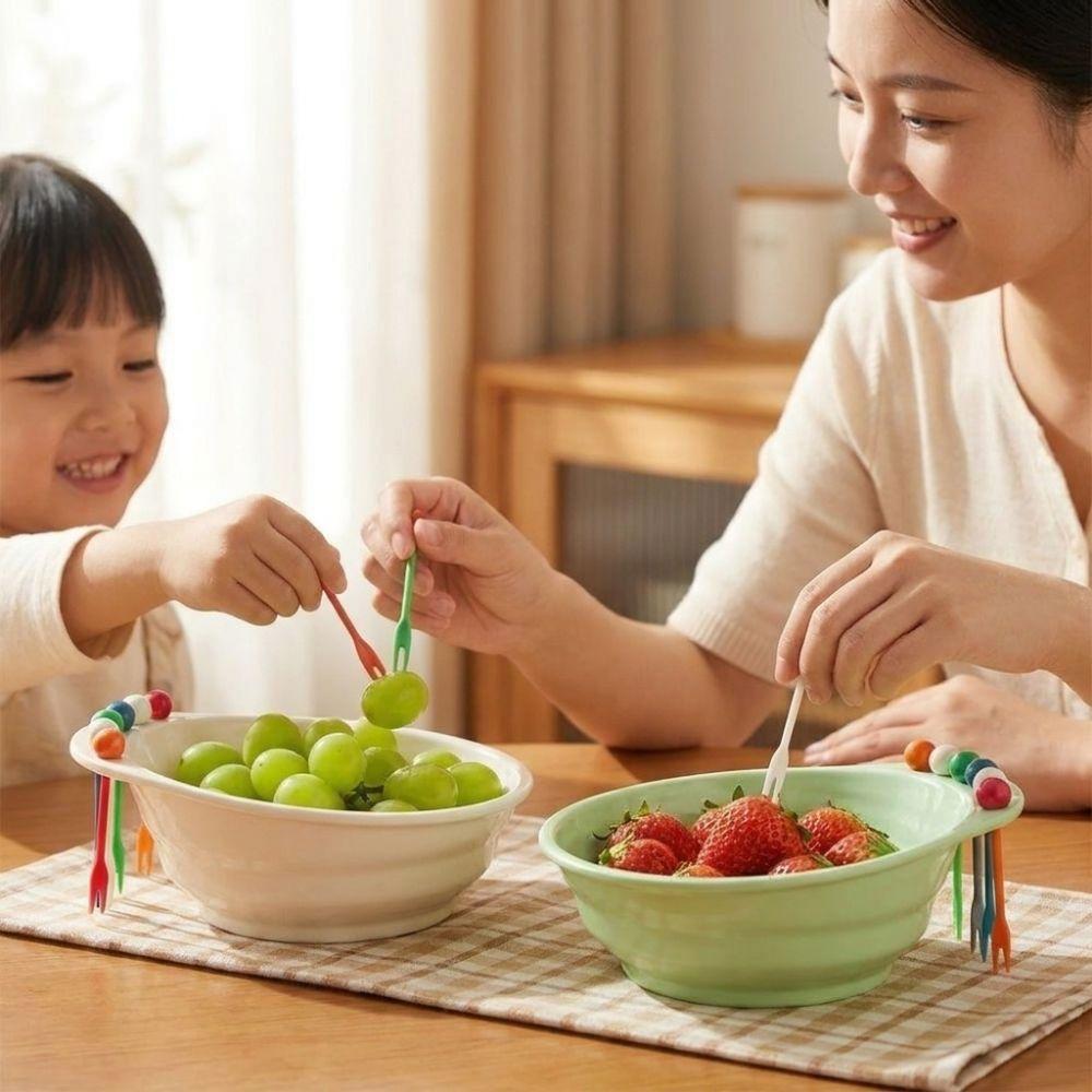 Plastic Fruit Bowl with Fork Large Capacity Fruit Serving Plate Dessert Salad Bowl  Office
