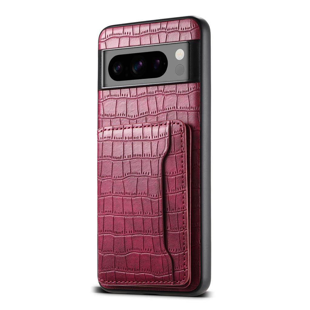 For Google Pixel 8 Pro Kickstand Case Card Holder Phone Cover Crocodile Texture