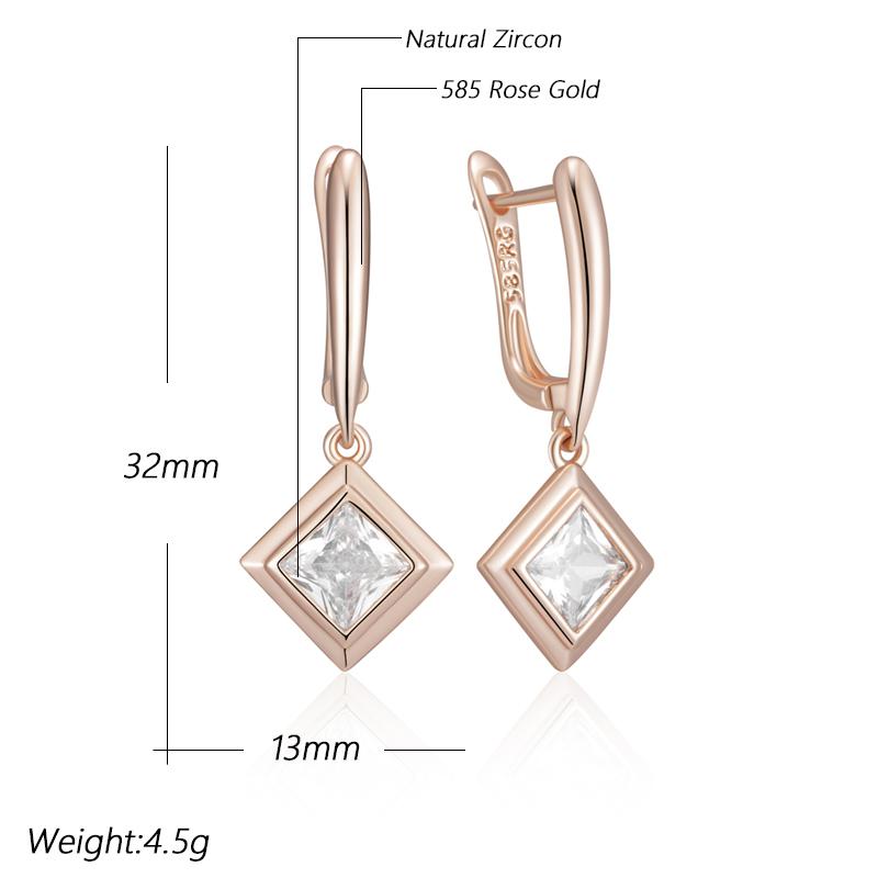 Shiny Square Natural Zircon Dangle Earrings For Women Fashion  Rose Gold Color High Quality Daily Wear Jewelry