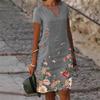 Floral Print Cotton Linen V-Neck Midi Dress, S-5XL, Short Sleeve, 2023 Collection
