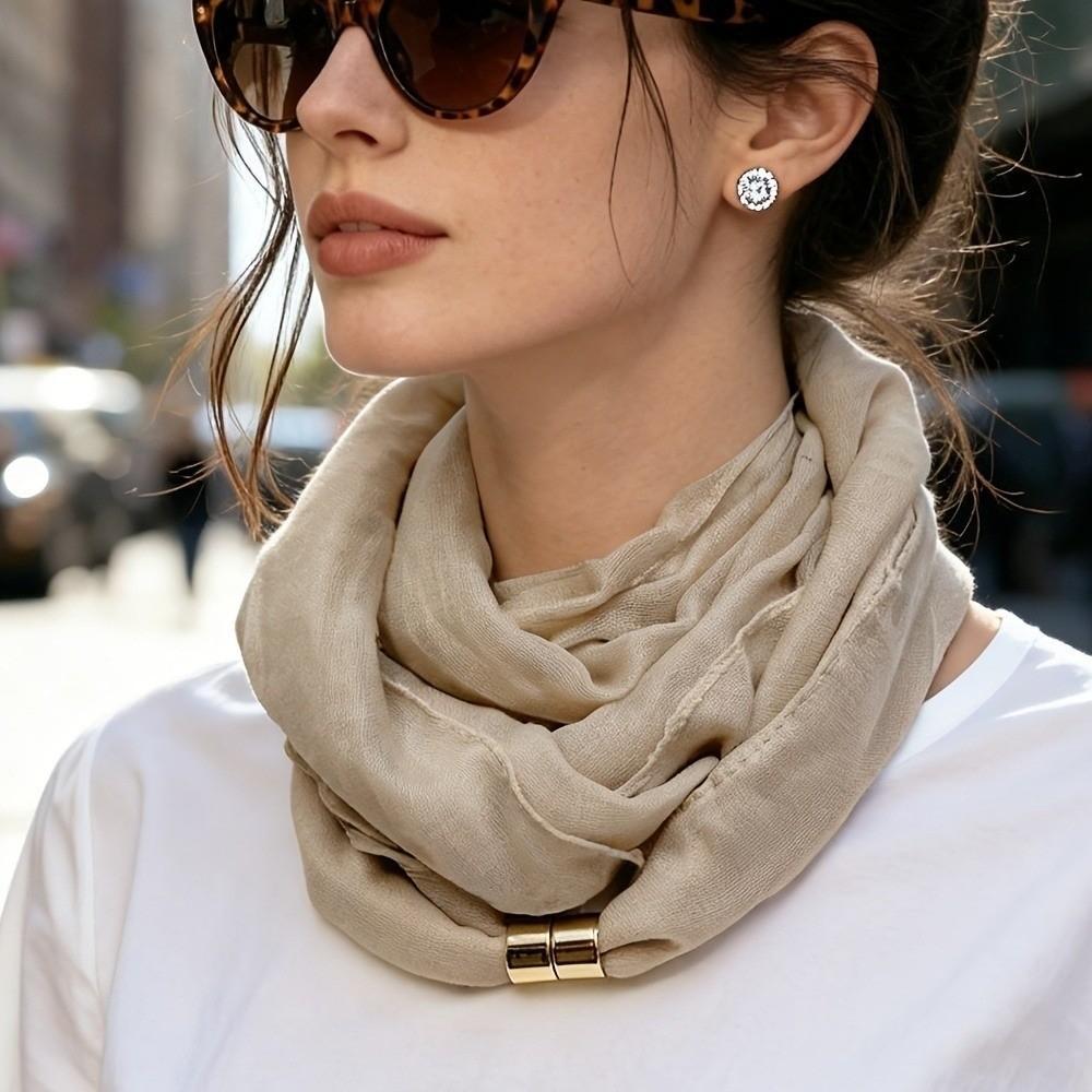 Soft Satin-Texture Neck Scarf Wrinkle-Resistant Neck Warmer Fashion Magnetic Buckle Scarf Casual