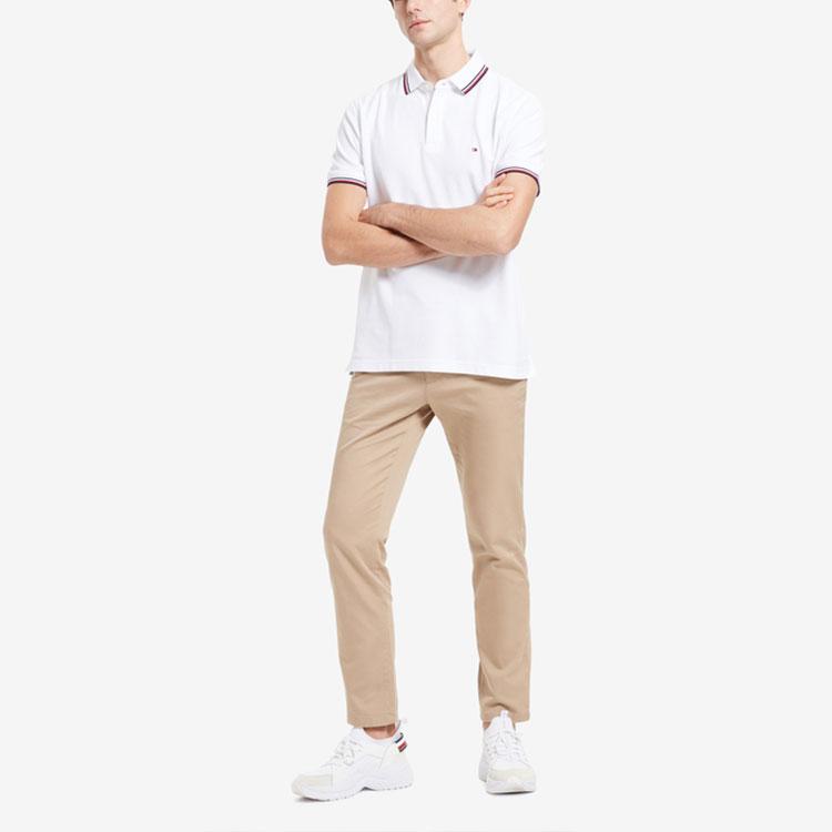 Tommy Hilfiger Golf Kıyafeti Amerikan Vintage Klasik Pamuklu Çizgili Dekoratif Polo Yaka Erkek Üst Beyaz C8178B2300112