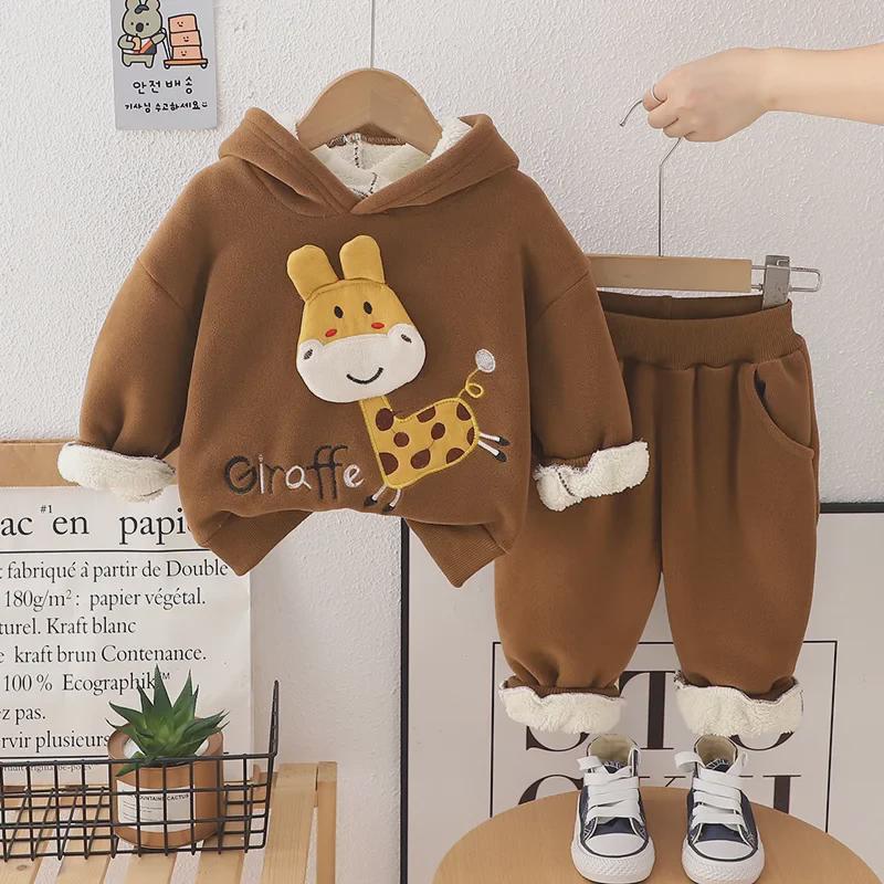 Cute Cartoon Hooded Baby Sweater - Long-Sleeved, Thick, Unisex Children's Clothing for Fall and Winter