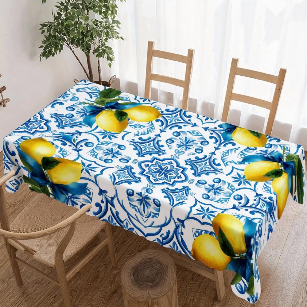 Jingyue Pet Unisex Blue Lemon Pattern Rectangle Tablecloth For Table Decor Kitchen Dining Waterproof Reusable Tablecloths For Table Picnic Party