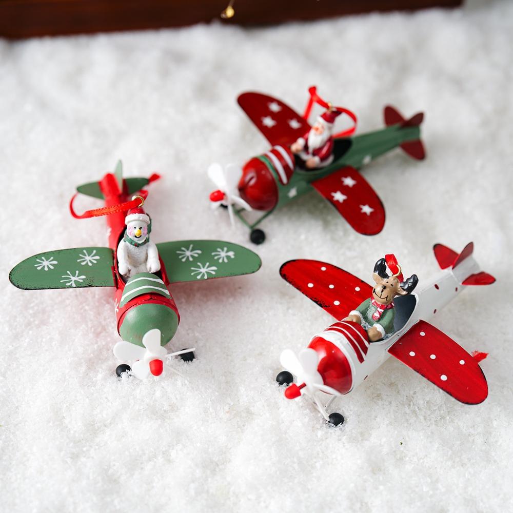 Retro Iron Christmas Pendant Antique Style Santa Claus Airplane Mailbox Santa Claus Christmas Tree Hanging Party Decor