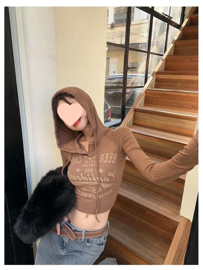 American Wasteland Style Y2K Women's Jazz Dance Hooded Knit Sweater