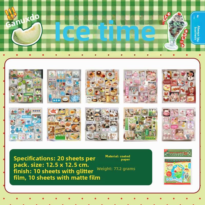 20-sheet Pack of Laminated Sticker Books Corner Cafe Series Showa-style Food-themed Sticker Sheets about140*180mm per sheet