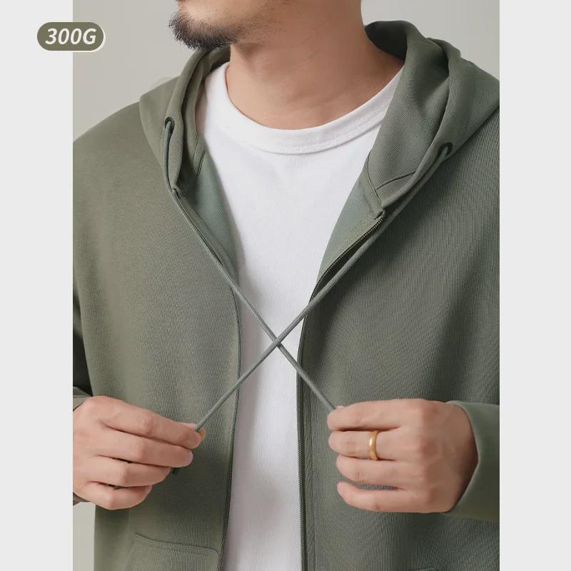 Men's 300g Antibacterial Zipper Hoodie - Simple, Casual, Solid Color, Lightweight Cardigan for Spring & Autumn
