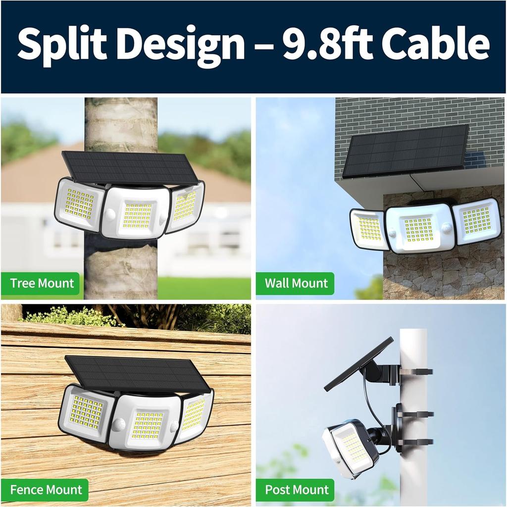 Solar Flood Lights Outdoor Waterproof, 6000mAh 1200LM Solar Powered Dual Motion Sensor LED Lighting Dusk to Dawn Security Floodlight Exterior