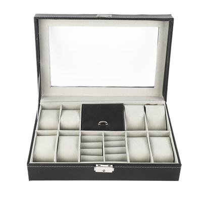 Uhren Schmuckkasten 8 Fächer Uhrenbox Etui 2 Fächer Ring abschließbar PU Leder Uhrenaufbewahrungsbox