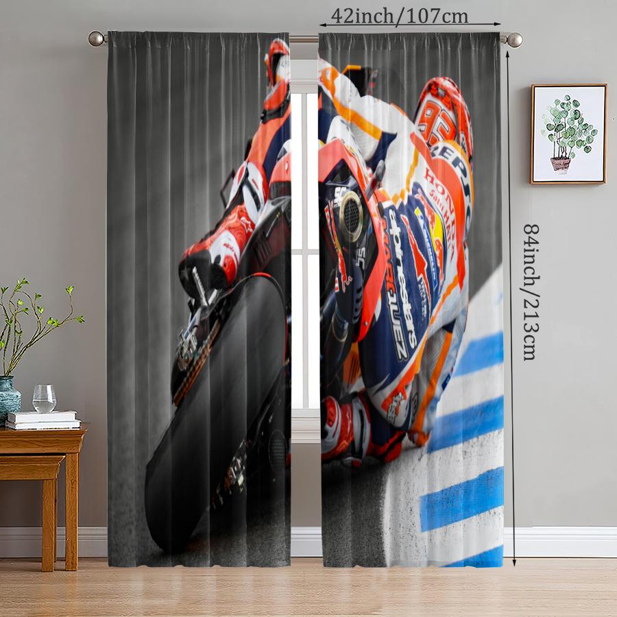 

Elegant Set Of 2 Racing Driver Printed Curtains Pole Bag Home Decoration Room Made Polyester W100*H70(CM)-Hooks&1PCS