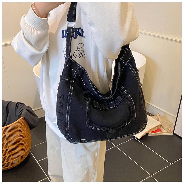 Korean Washed Denim Tote Bag - Women's 2025 Summer Fashion, Large Capacity Shoulder Crossbody