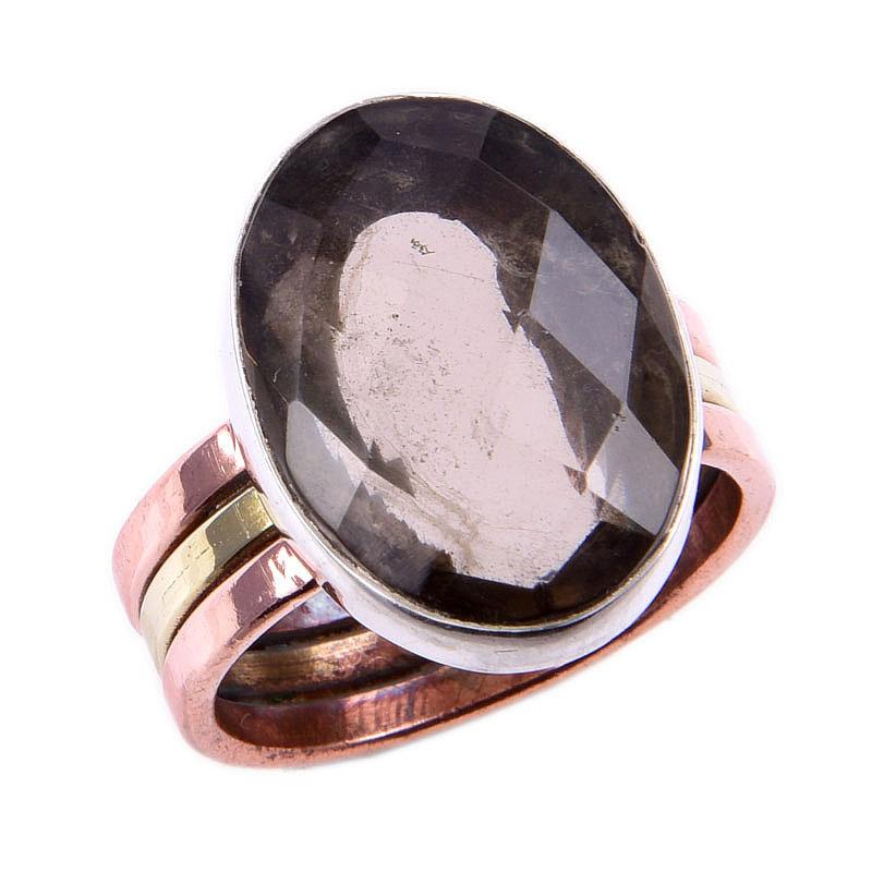 Natürlicher Rauchquarz Edelstein 925 Sterlingsilber Schmuck Zweifarbiger Ring S.10US f2y01