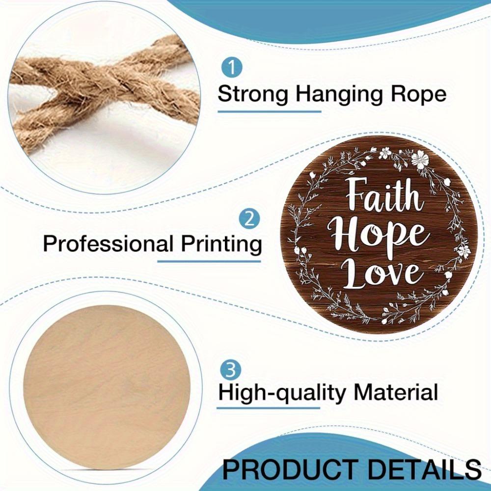 2D Flat 8IN Round Wood Sign Faith Hope Love Wreath Church Home Cafe Decor Wedding Mother Day Gift