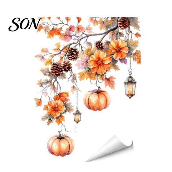 Thanksgiving Glass Decals Fall Static Window Clings, Autumn Pumpkin Maple Leaf Floral Reusable Stickers Decals, Removable Harvest Season for Home Shop