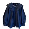 Women Korean Four seasons Spring Autumn Doll Collar Cardigan Blouse Female Loose Solid Color Shirt Tops Lady Fashion Lantern Sleeve Shirts