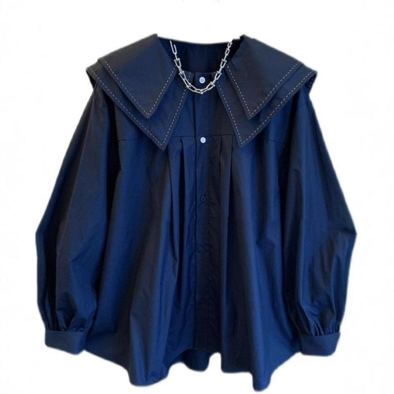 

Весна Осень Женщины Кукольный Воротник Кардиган Блузка Корейский Женский Свободный Однотонный Рубашка Топы Женская Мода Фонарики Рукава Рубашки M