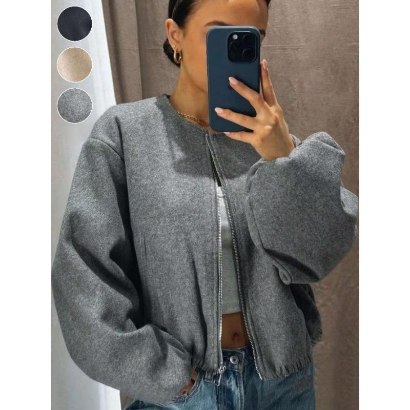 Women S Short Long Sleeve Zip Up Corduroy Jacket