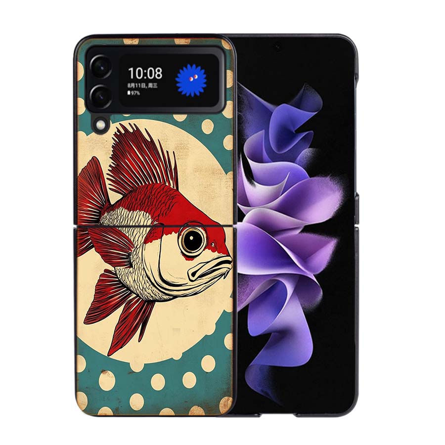 Pop Art Zeichenideen Fisch Handyhülle Für Samsung Z Flip 7 6 5G Galaxy Z Flip4 Z Flip5 Z Flip3 Hülle Schwarze Harte PC Schale Schutz