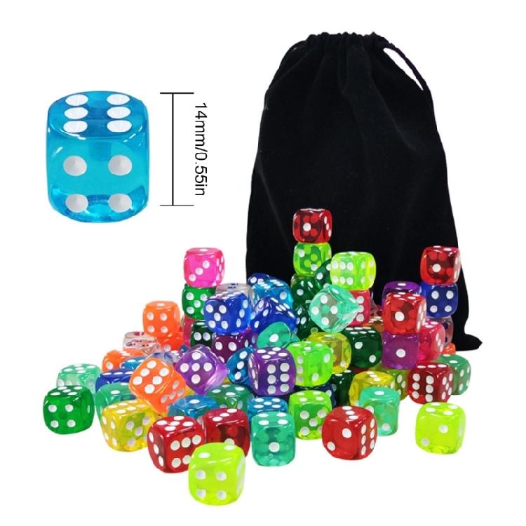 100Pcs 14mm Six Sided Dices Acrylics Dices Colored Game Dices Board Game Dices for Classroom and Party Game Supply