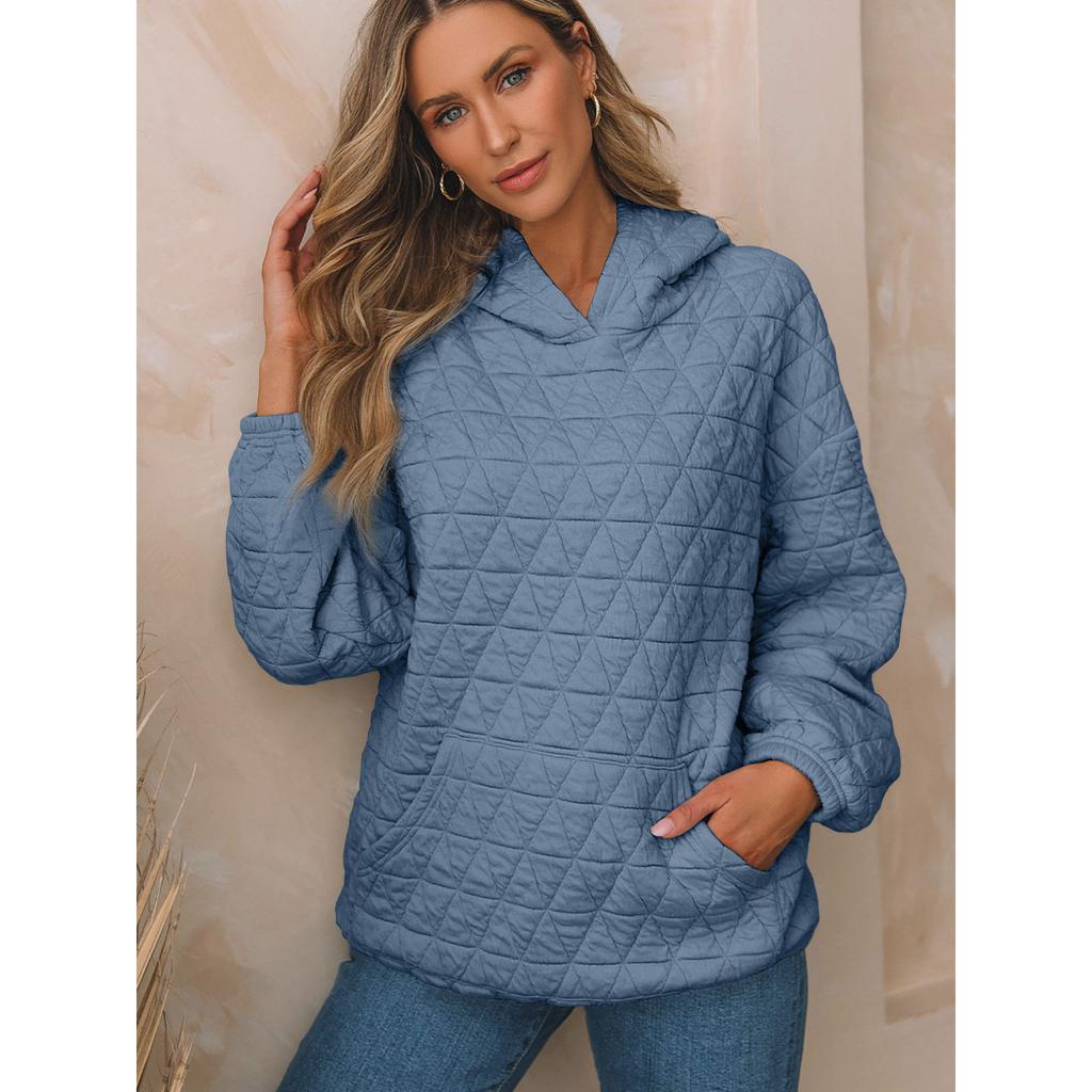 Autumn  Solid Color Women's Hoodie Casual Style Pocket Quilted Long Sleeve Top