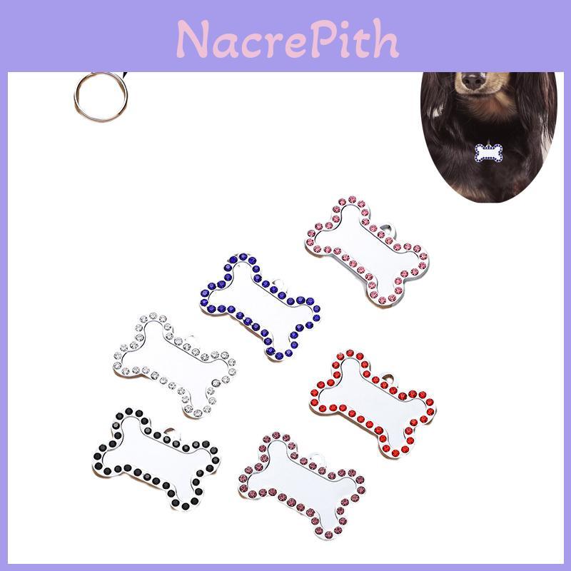 Pet Diamond Edge Dogs Tag Bone Shaped Anti Loss Jewelry Metal Pink Pendant Blue
