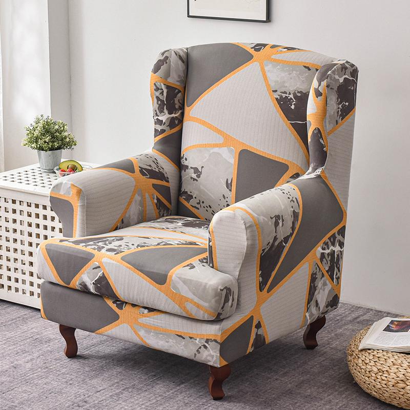 Wingback Chair Slipcover 2 Pieces/set Stretch Sofa Cover Armchair Cover Couch Furniture Protector Elastic Bottom for Living Room