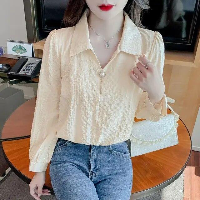 French Chic Long Sleeved Shirt Spring Autumn Women's New Fashion Solid Color Temperament Top