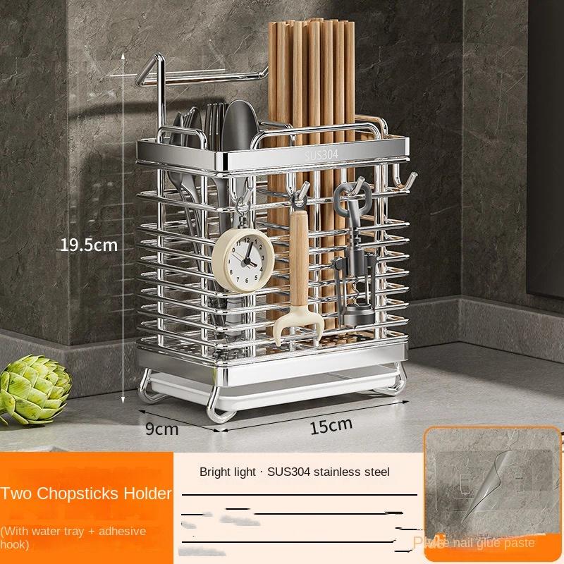 Chopsticks Holder Wall-mounted 304 Stainless Steel Kitchen Chopsticks Cage Desktop Chopsticks Bucket Mold-proof Draining Storage Chopsticks Basket