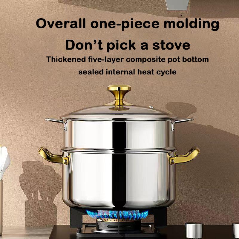 Olla para Sopa de Acero Inoxidable 304 Olla Antiadherente Nido de Abeja con tapa Olla Caliente Doméstica Cocina de Inducción Estufa de Gas Sartén Universal