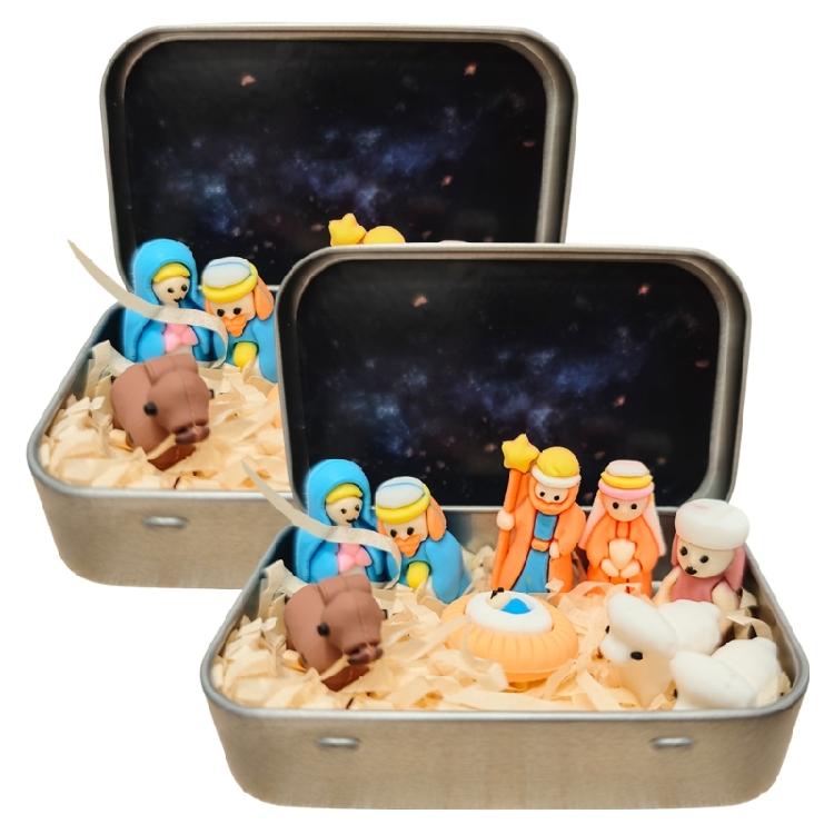 

Nativity Decoration In a Tin Box Bethlehem Scene Detailed Handmade Craft For Desktop Church Or Travel Use