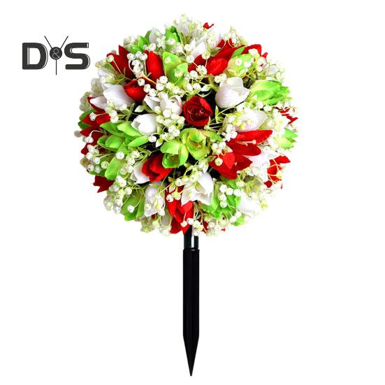 Artificial Flower Ball with Spike Realistic Faux Roses Weatherproof Artificial Rose Blooms Ball Garden Decor for Indoor Outdoor Use