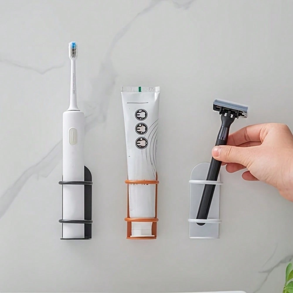 1pcs Wall Mounted Toothbrush Holder, No Drilling Required, Durable Material, Ergonomic Design, Shaver Holder Storage Rack
