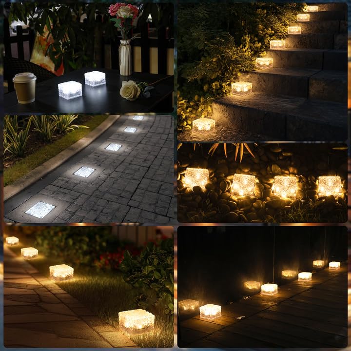 Solar Outdoor Recessed Garden Auto High IP65 Garden Landscape Solar Panel Ice Flower Suitable for and 4 Pieces Lights, Lights, On/Off, Brightness,