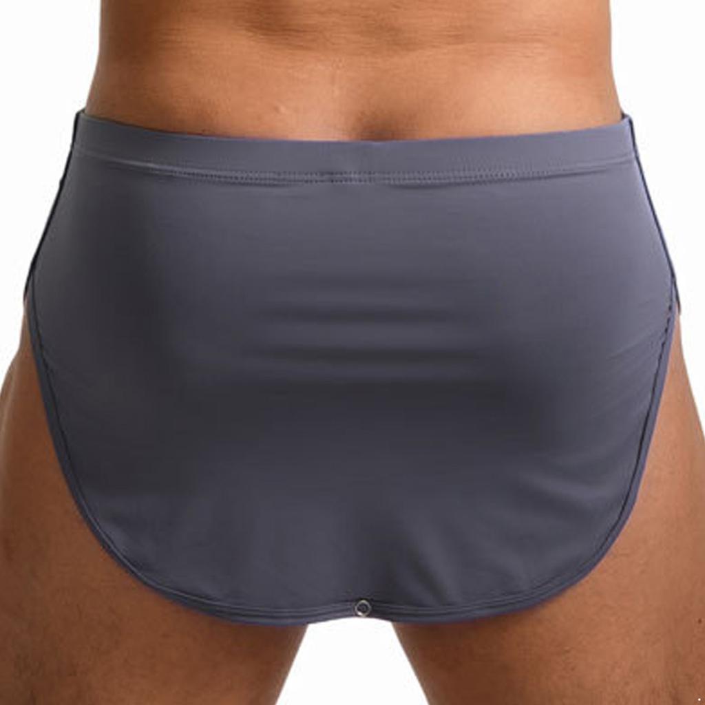 Men Sides Split Press Button Crotch Boxer Briefs Elastic Waistband Quick-Drying Athletic Shorts for Gym Fitness Cycling Running