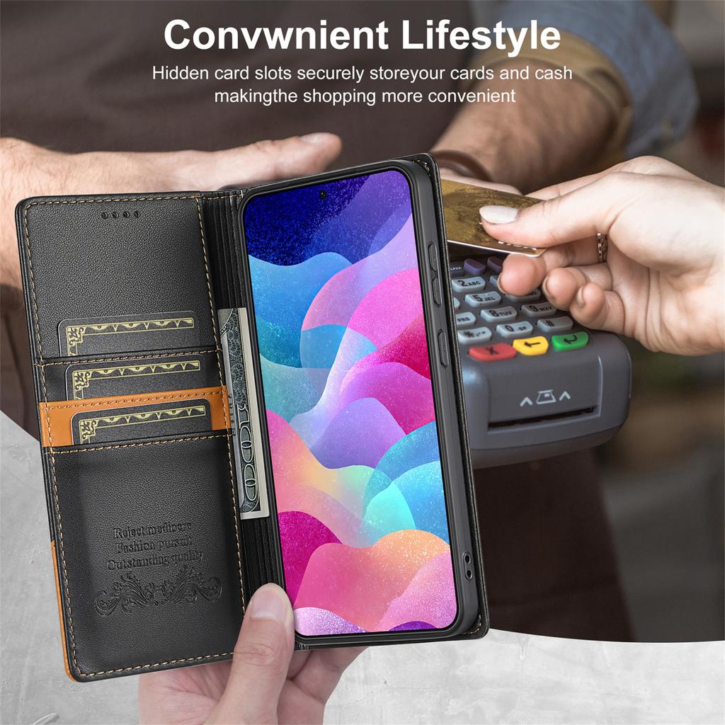N.BEKUS P3 For Samsung Galaxy S25 Case RFID Blocking Wallet Stand PU Leather Flip Phone Cover