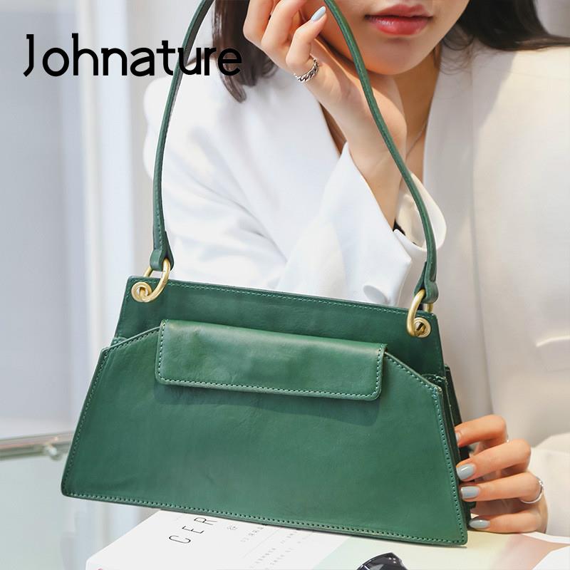 

Johnature модные женские сумки на плечо из натуральной кожи, универсальная сумка для подмышек, однотонная сумка премиум-класса из натуральной коровьей кожи