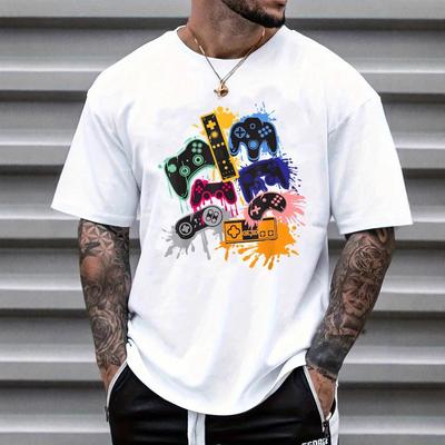 Herren Mode Rundhals Kurzarm Konsolen Druck Ärmel Baumwolle T-Shirt Top