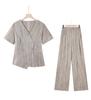 Women's Summer Slimming Two-Piece Set: Short Sleeve Blouse & Wide-Leg Pants