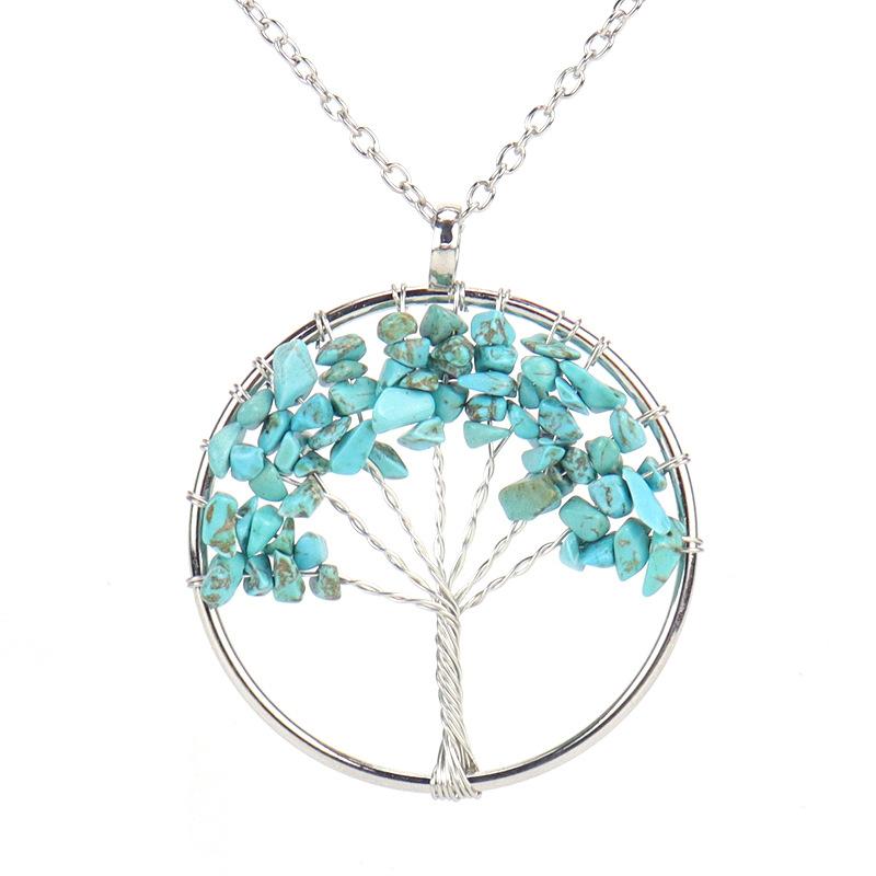 Hand-Wound Natural Gravel Crystal Tree Of Life, Natural Stone Fortune Tree Colorful Necklace N84