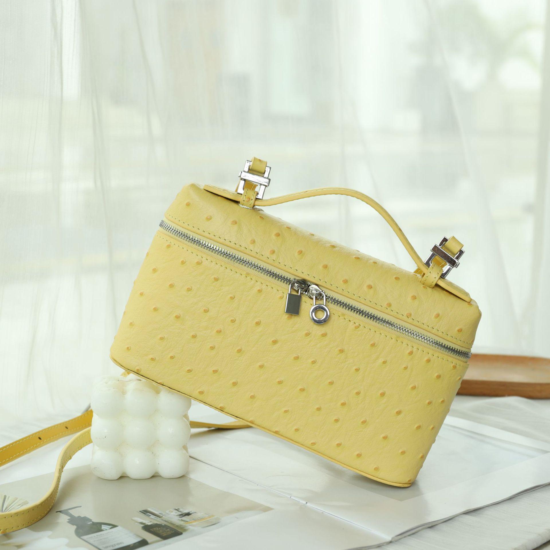 

Женская сумка-ланч-бокс из натуральной кожи с рисунком под страуса - маленькая ручная косметичка из коровьей кожи 19cm x 7cm x 14cm