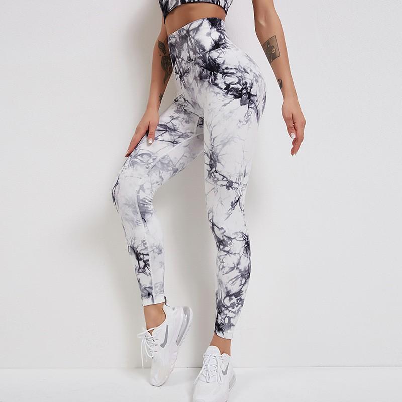 High Waist Seamless Tie-Dye Peach Toning Leggings Yoga Running Fitness Workout Breathable Moisture Wicking Small