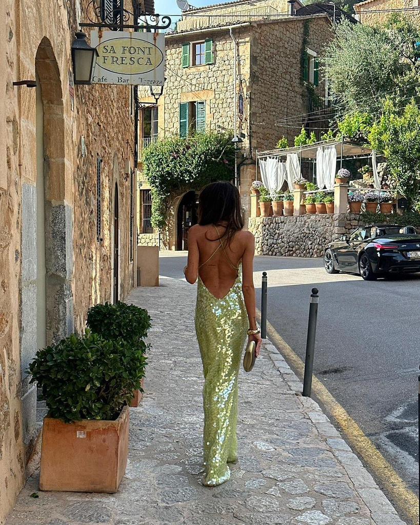Sequin Halterneck Backless Long Dress - Sexy Slim Fit for Women
