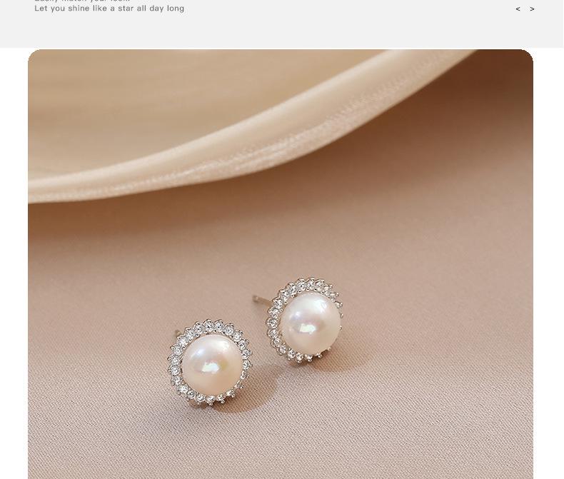 S925 Sterling Silver Pearl Flower Stud Earrings: Japanese Korean Style with Rhinestones for a Sophisticated, High-End Look