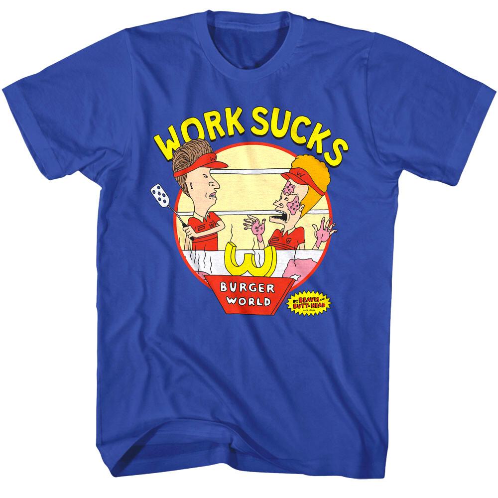 Beavis and Butthead Work Sucks Men T Shirt Flipping Burger World MTV Spatula XXXXL