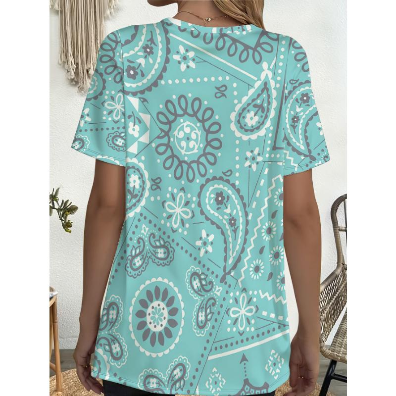 Damen-T-Shirt in Übergröße mit Paisleymuster und Taschendesign, geeignet für den täglichen Weg zur Arbeit, das Campusleben, den Strandurlaub und ein tolles Geschenk