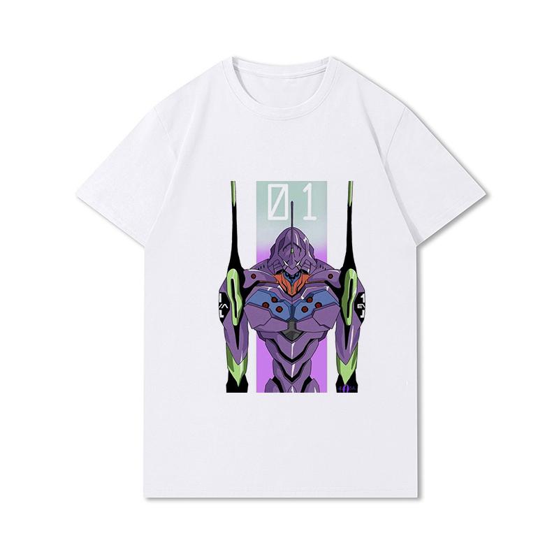 Pánská trička s potiskem Evangelion nadměrných velikostí Bavlněné topy Letní Anime Neformální Černá trička