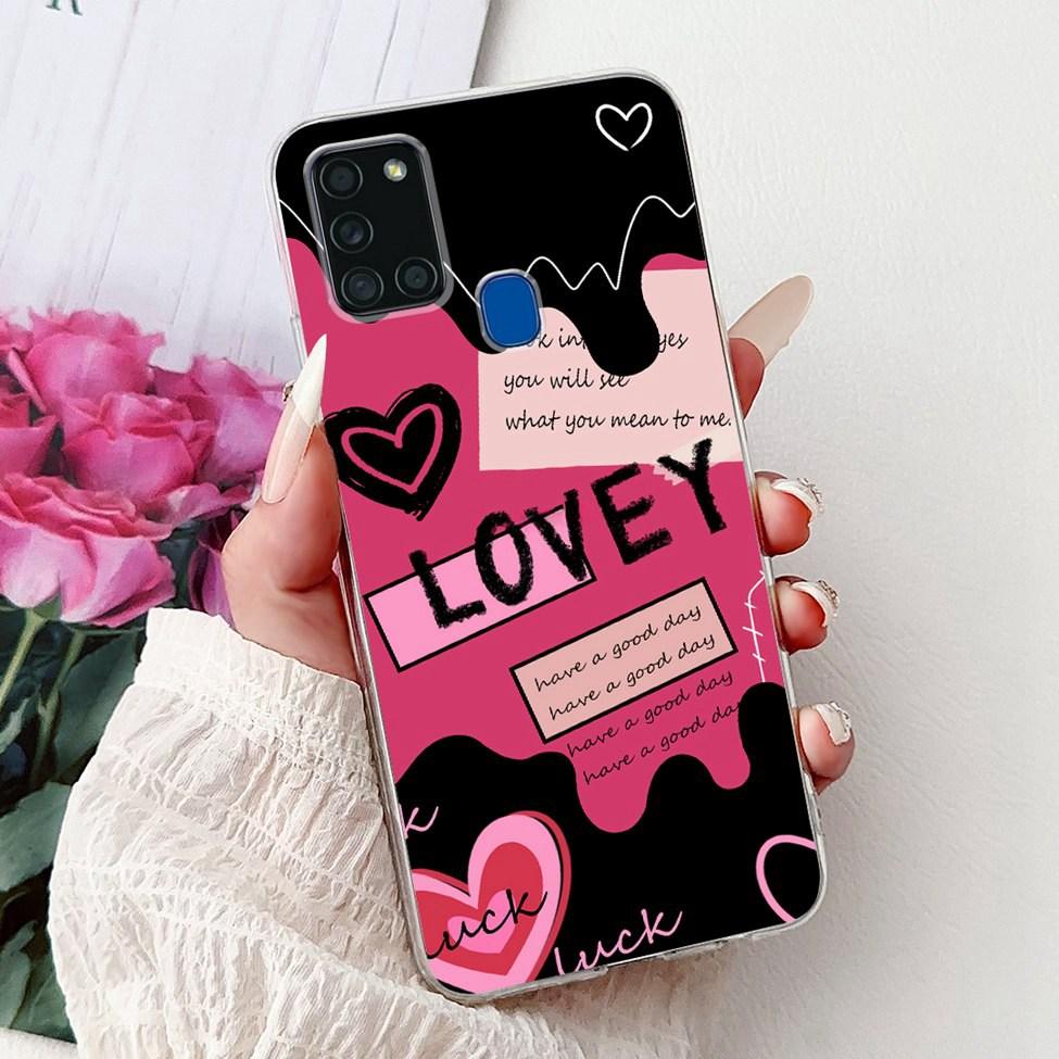 For Samsung A21s Case Cover Clear Fashion Luxury Cute Painted Back Cover For Samsung Galaxy A21s Phone Case A217F A217M A217N